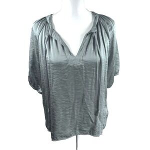 Elie Tahari Top Blouse Womens Sz S Petite Green Silky V Neck Puff Sleeve Luxury